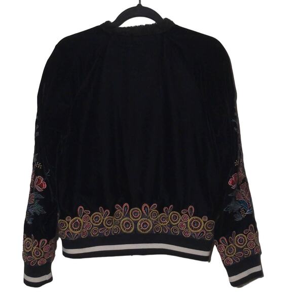 Anthropologie Elevenses Hallie Embroidered Bomber Jacket Black Velvet – Size S - Picture 10 of 15